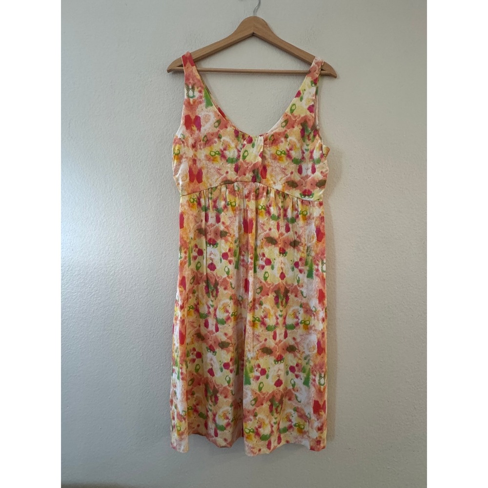 Fresh Produce Watercolor Floral Empire Waist Midi Dress Size Large Orange Exc
